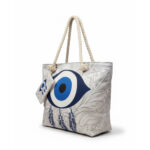 Encore Handcrafted Evil Eye Print Tote Bag – Blue/White - Image 2
