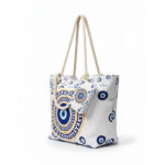 Encore Handcrafted Evil Eye Print Tote Bag – Blue/White - Image 2