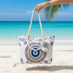 Encore Handcrafted Evil Eye Print Tote Bag – Blue/White - Image 4