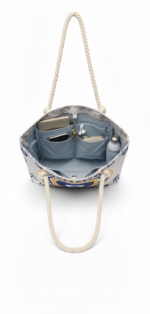 Encore Handcrafted Evil Eye Print Tote Bag – Blue/White - Image 3