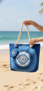 Encore Handcrafted Evil Eye Print Tote Bag – Blue - Image 4