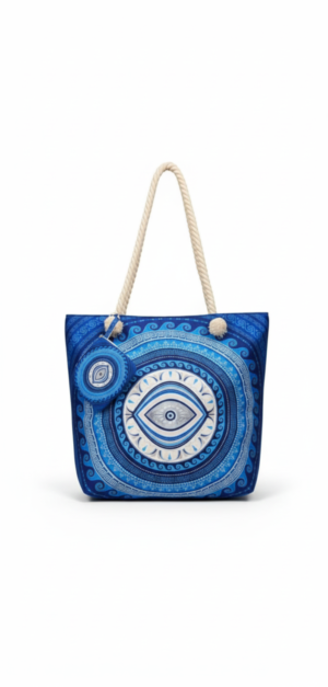 Encore Handcrafted Evil Eye Print Tote Bag – Blue