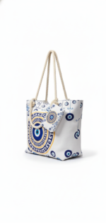 Encore Handcrafted Evil Eye Print Tote Bag – Blue/White - Image 2