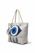 Encore Handcrafted Evil Eye Print Tote Bag – Blue/White - Image 2