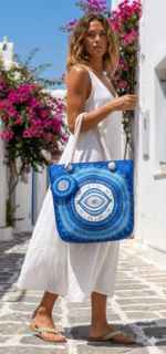 Encore Handcrafted Evil Eye Print Tote Bag – Blue - Image 5