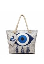 Encore Handcrafted Evil Eye Print Tote Bag – Blue/White