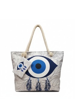 Encore Handcrafted Evil Eye Print Tote Bag – Blue/White