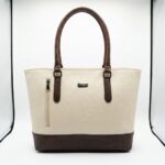 ENCORE LADIES HANDBAG 05- Classic Dual-Tone Tote (BEIGE -BROWN) - Image 5