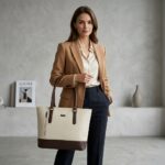 ENCORE LADIES HANDBAG 05- Classic Dual-Tone Tote (BEIGE -BROWN) - Image 4