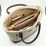 ENCORE LADIES HANDBAG 05- Classic Dual-Tone Tote (BEIGE -BROWN) - Image 2