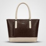 ENCORE LADIES HANDBAG 05- Classic Dual-Tone Tote (BROWN -BEIGE)
