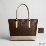 ENCORE LADIES HANDBAG 05- Classic Dual-Tone Tote (BROWN -BEIGE) - Image 5