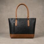 ENCORE LADIES HANDBAG 05- Classic Dual-Tone Tote (BLACK-TAN) - Image 5