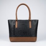 ENCORE LADIES HANDBAG 05- Classic Dual-Tone Tote (BLACK-TAN)