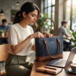 ENCORE LADIES HANDBAG 05- Classic Dual-Tone Tote (BLACK-TAN) - Image 4