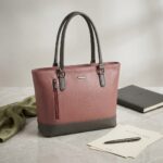 ENCORE LADIES HANDBAG 05- Classic Dual-Tone Tote ( PINK-GREY ) - Image 5