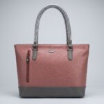 ENCORE LADIES HANDBAG 05- Classic Dual-Tone Tote ( PINK-GREY )