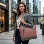 ENCORE LADIES HANDBAG 05- Classic Dual-Tone Tote ( PINK-GREY ) - Image 4