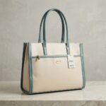 ENCORE - Executive- workflow Tote bag (Beige with Greenish blue Trim) - Image 4