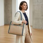 ENCORE - Executive- workflow Tote bag (Beige with Greenish blue Trim) - Image 5