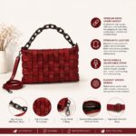 Encore Premium PU Leather Woven Sling Bag for Women – Stylish Crossbody Handbag (Red) - Image 3