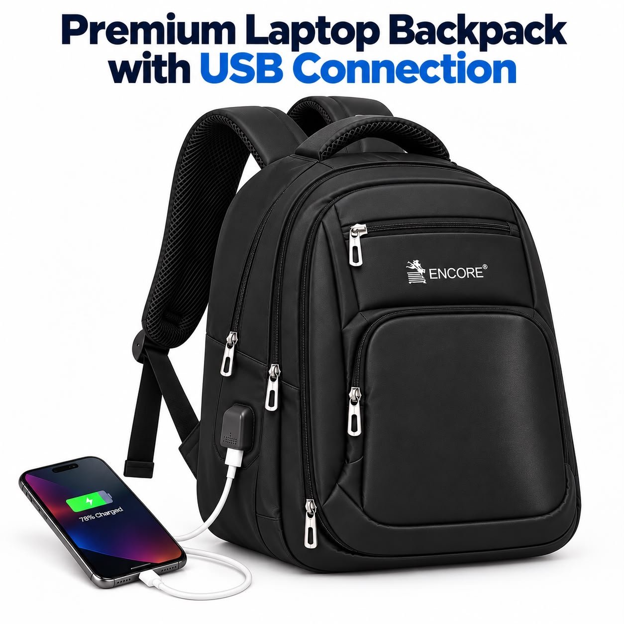 WhatsApp Image 2026-10-09 at 4.13.25 PM ENCORE | PREMIUM I50- LAPTOP BACKPACK WITH USB CONNECT | 19 INCH- BLACK - Image 1